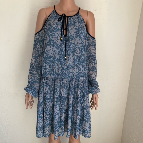 Michael Michael Kors Blue/Gray Floral Cold Shoulders Mini Dress Women’s Size L - Picture 1 of 16